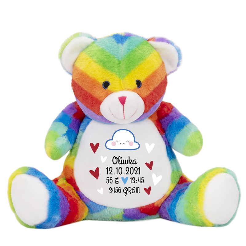 Personalizowany kolorowy miś pluszowy z nadrukiem – prezent dla dziecka 31,5 cm