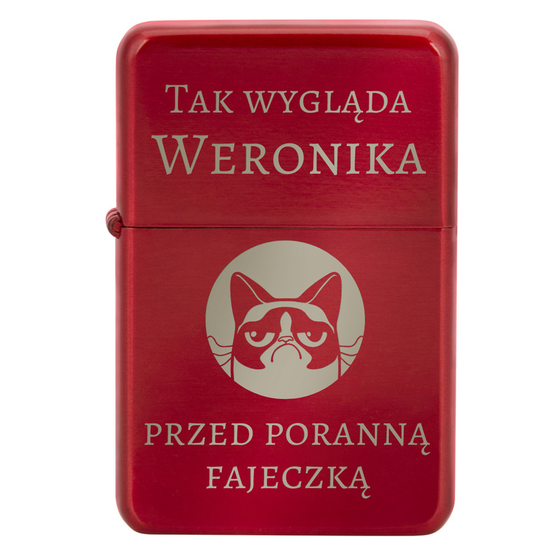 Zapalniczka benzynowa Tasman czerwony metal z grawerem jednostronnym