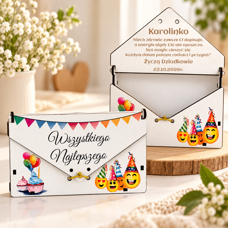 Personalizowana kaseta na banknoty ze sklejki – oryginalny prezent na każdą okazję