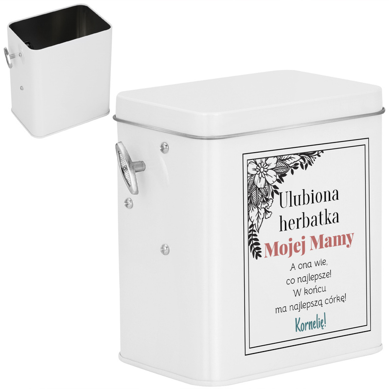 Pozytywka w białym pudełku z personalizowanym nadrukiem na Dzień Mamy