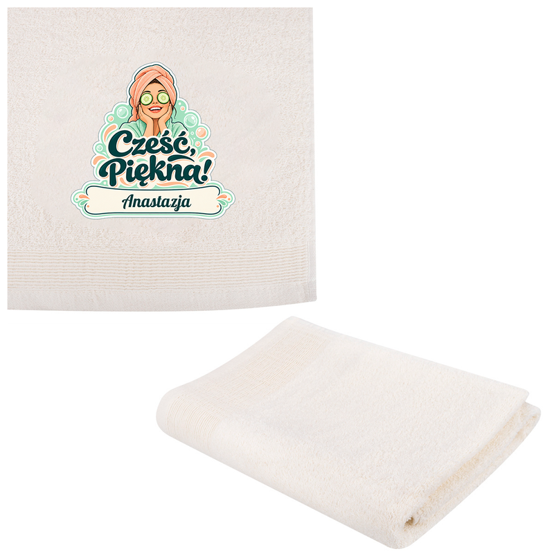 Ręcznik z personalizacją 50 × 90 cm – bawełniany, ecru, prezent na każdą okazję