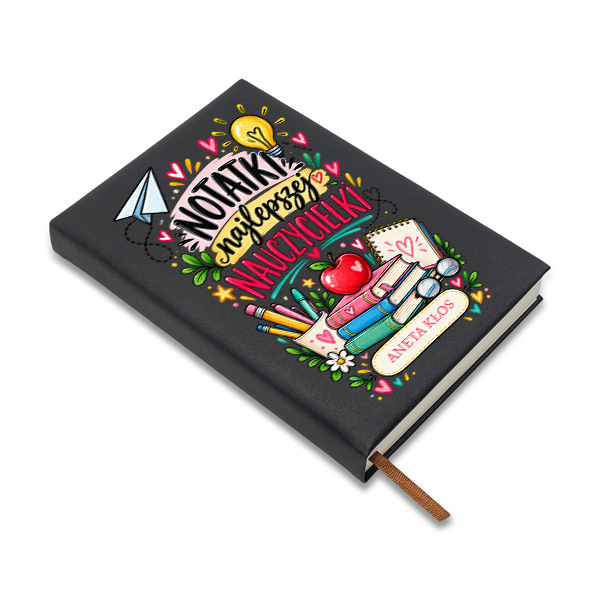 Personalizowany notes dla Nauczyciela w pudełku – czarny notes z nadrukiem 200 kartek