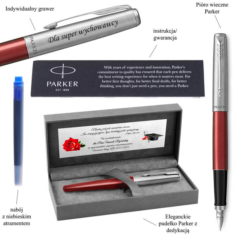 Na zakończenie roku pióro wieczne Parker Jotter Red CT z grawerem