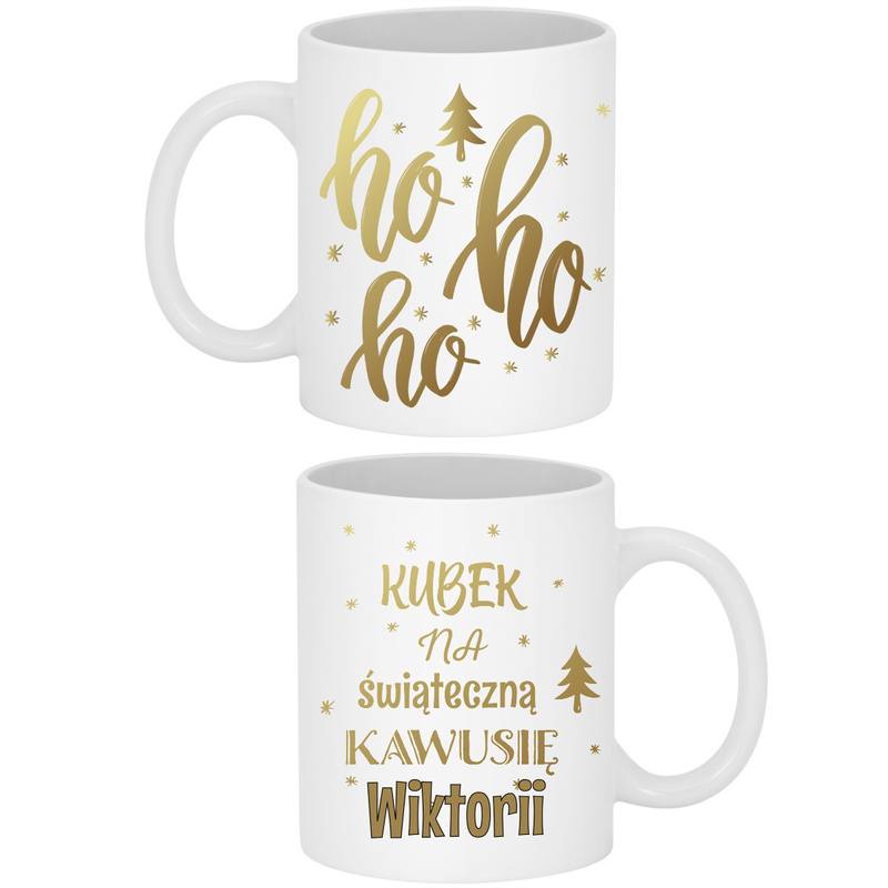 Kubek Świąteczna kawusia biały z personalizacją na Mikołajki