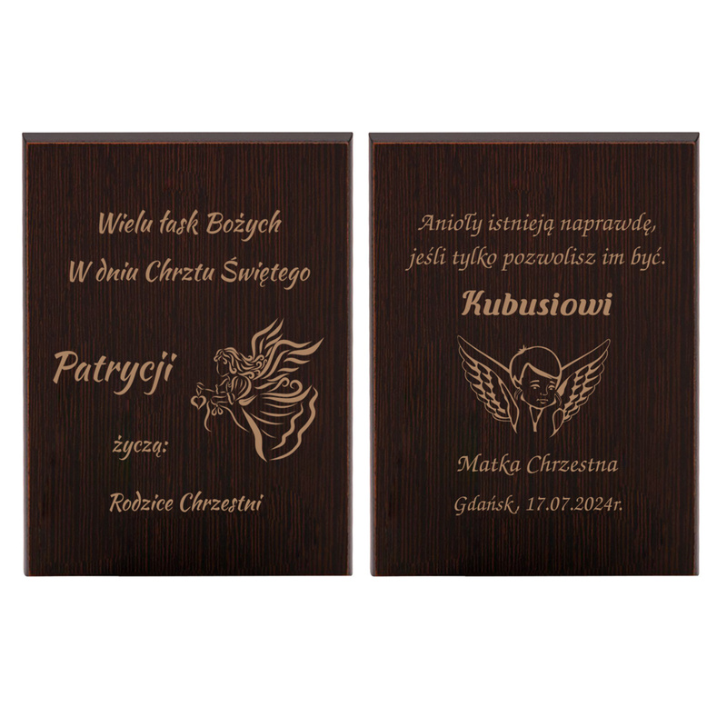 Personalizowany obrazek Anioł Stróż 13 × 18 cm z grawerem – pamiątka Chrztu Świętego