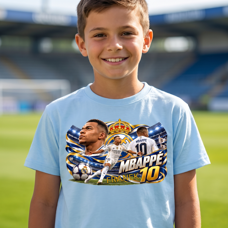 Personalizowana koszulka Kylian Mbappé Real Madrid z imieniem – dziecięcy T-shirt piłkarski