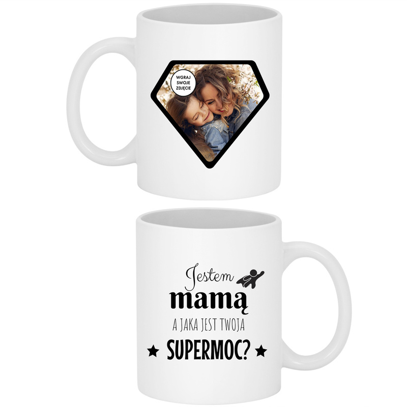 Kubek na Dzień Mamy Supermoc ze zdjęciem i personalizacją