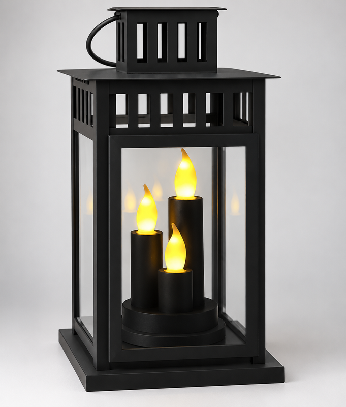 Personalizowany lampion na grób ze zdjęciem + wkład LED Trio – czarny 28 cm