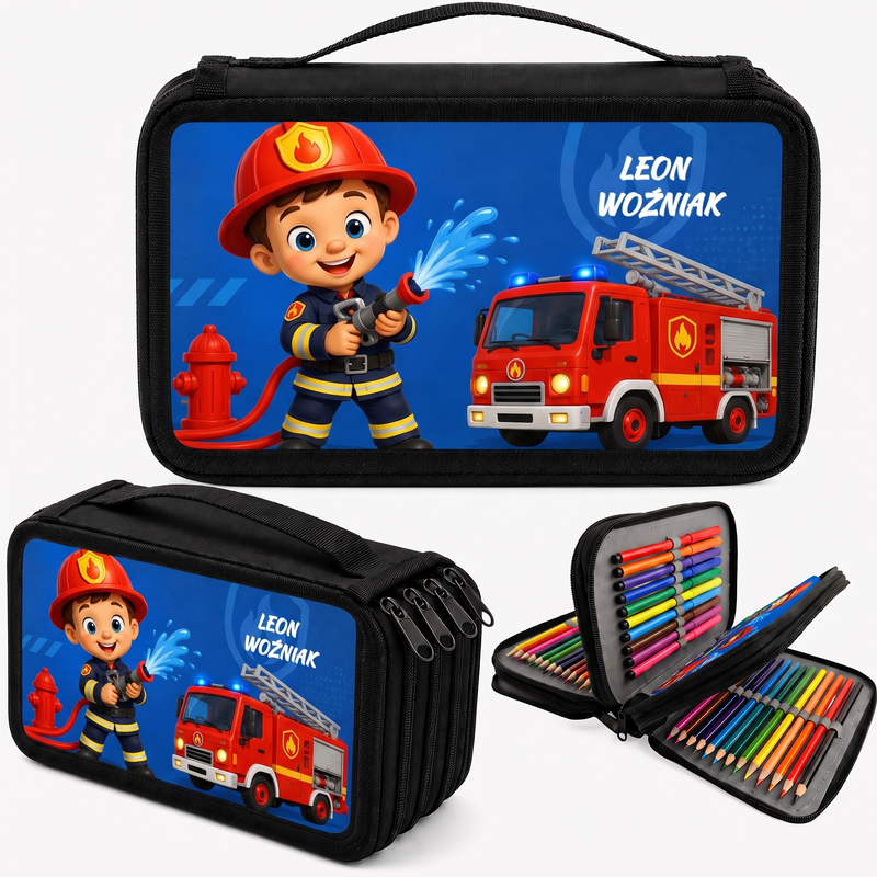 Personalizowany piórnik czterokomorowy z motywem Małego Strażaka