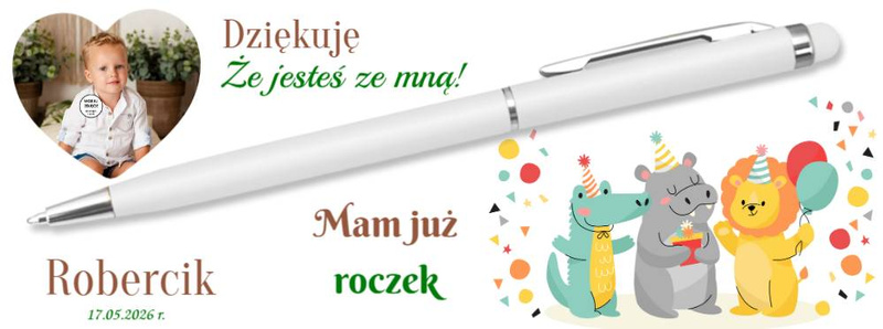 Podziękowania dla gości - urodzinki – personalizowany długopis z dedykacją i zdjęciem