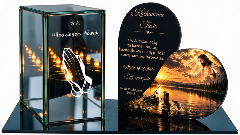 Zestaw nagrobny z personalizowaną tabliczką i świeczką LED