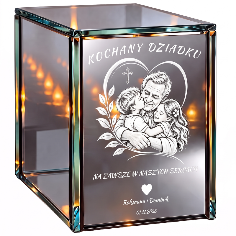 Personalizowany lampion lustrzany 3D LED dla Dziadka z grawerem – Dziadek z wnukami „Na zawsze w naszych sercach”