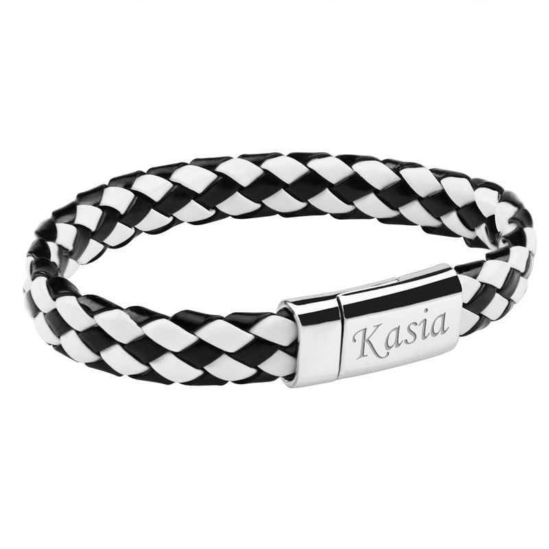 Bransoletka stal 316L czarno-biała na magnes z grawerem