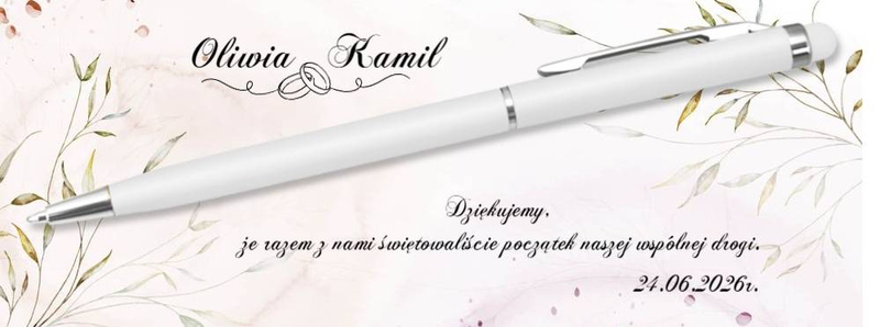 Podziękowania dla gości weselnych – personalizowany długopis z dedykacją i zdjęciem