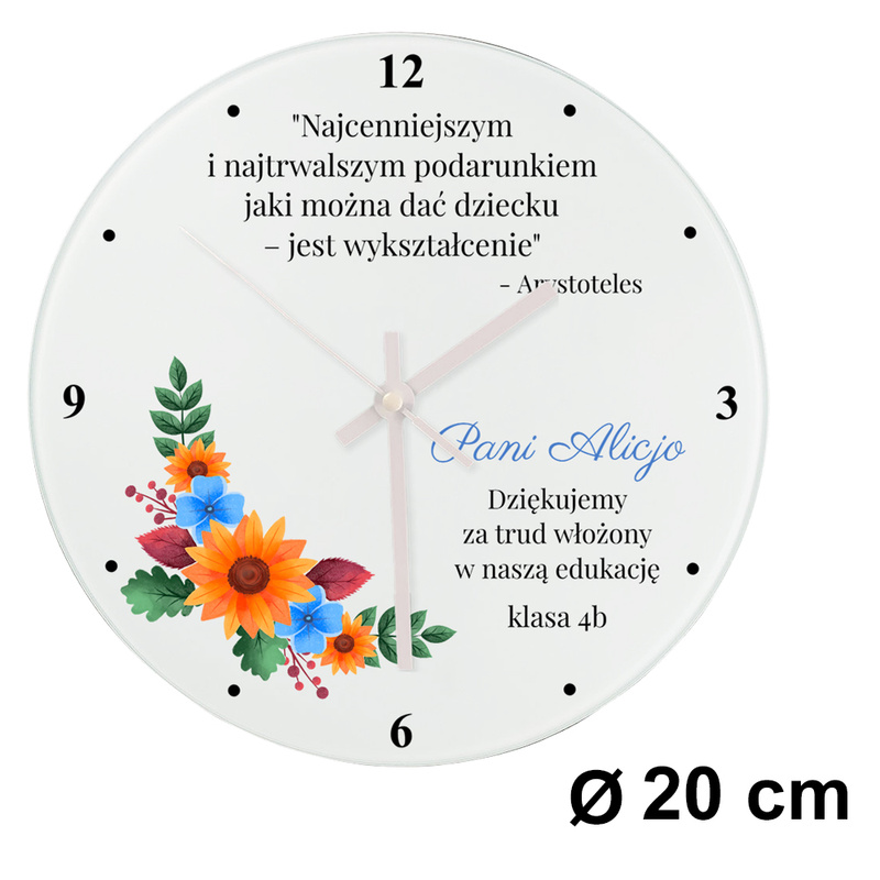 Zakończenie roku: szklany zegar ścienny z foto i dedykacją