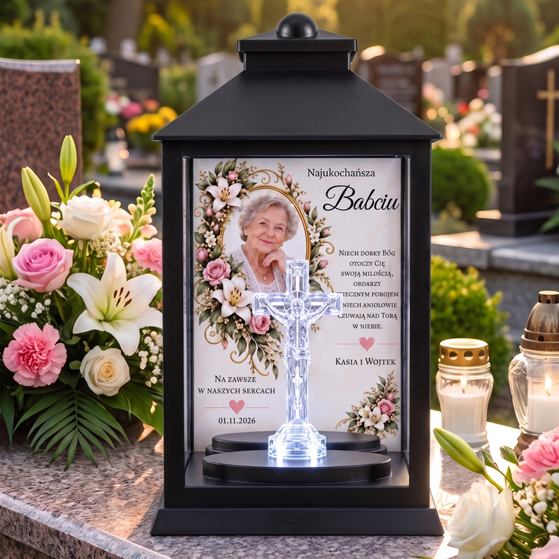 Znicz LED dla Dziadka – latarenka z krzyżem i personalizacją