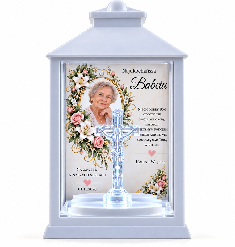 Znicz LED dla Dziadka – latarenka z krzyżem i personalizacją