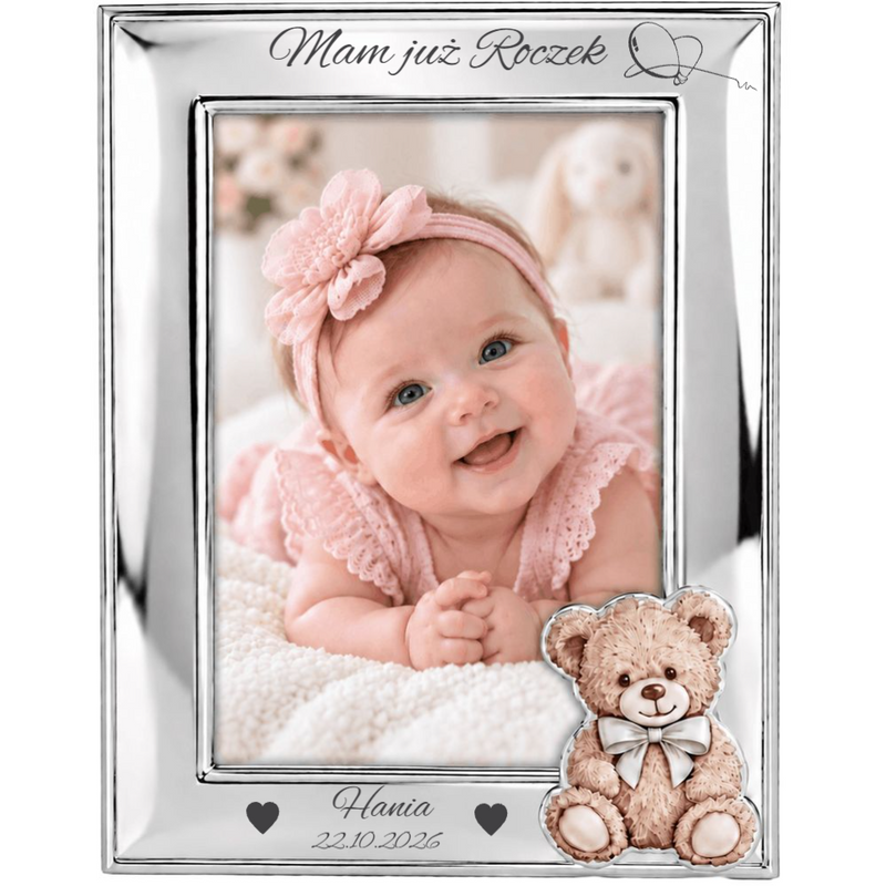 Personalizowana posrebrzana ramka na Roczek 9 × 13 cm Valenti – pamiątka 1. urodzin z imieniem i datą