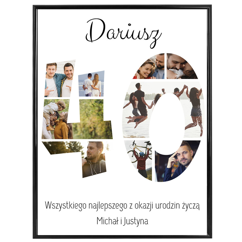 Plakat na 40 urodziny z personalizacją, w ramce pod szkłem