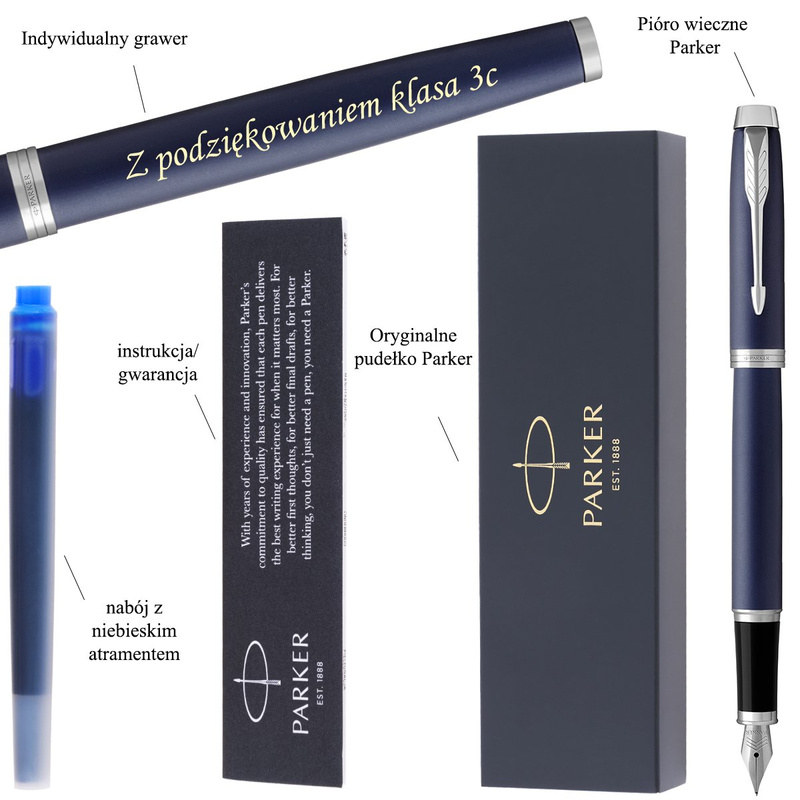 Pióro wieczne Parker IM Blue CT z grawerem do 30 znaków w etui
