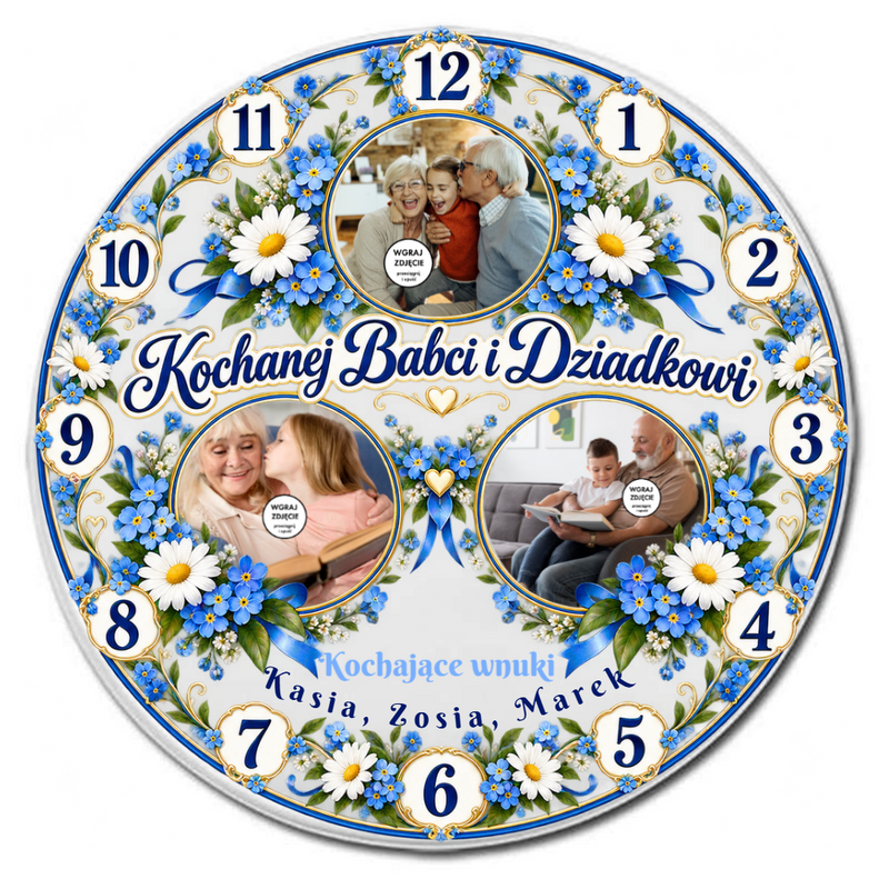 Personalizowany zegar ze zdjęciami dla Babci, Dziadka lub Babci i Dziadka 31cm